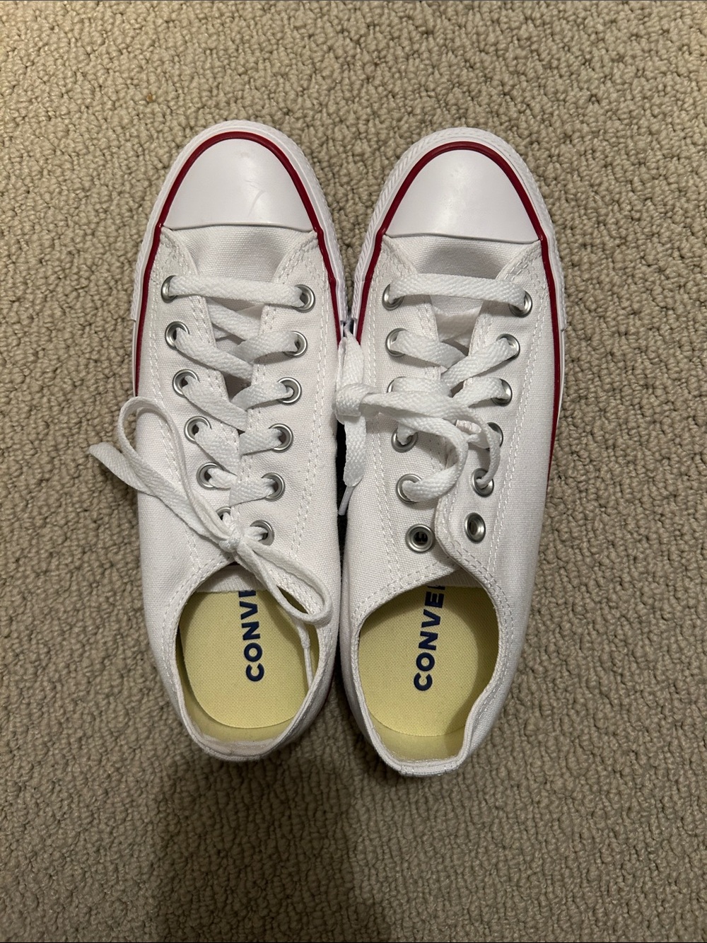 Converse White Low Top Sneakers with Red Trim